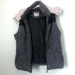 Wool vest with Sherpa and faux fur lined hood